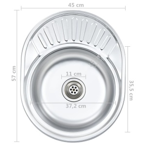 Chiuvetă de bucătărie cu sită și sifon, oțel inoxidabil, oval - Img 6