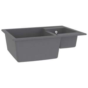 Chiuvetă de bucătărie dublă cu orificiu de preaplin, gri granit - Img 3