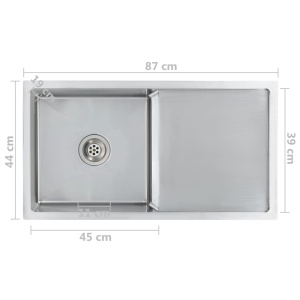 Chiuvetă de bucătărie lucrată manual cu sită, oțel inoxidabil - Img 9