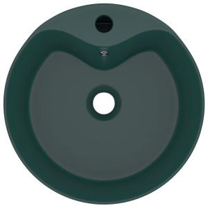 Chiuvetă de lux cu preaplin verde inchis mat 36x13 cm ceramică - Img 3