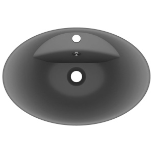 Chiuvetă lux cu preaplin gri inchis mat 58,5x39cm ceramică oval - Img 4