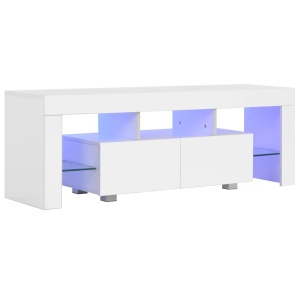 Comodă TV cu lumini LED, alb extralucios, 130x35x45 cm - Img 2