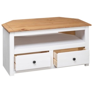 Comodă TV de colț alb 93x49x49 cm lemn masiv pin gama Panama - Img 5