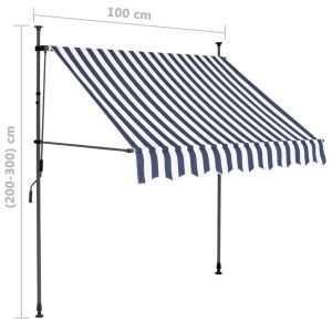 Copertină retractabilă manual cu LED, albastru &amp; alb, 100 cm - Img 7