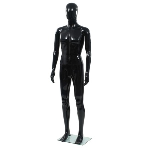Corp manechin masculin, suport din sticlă, Negru lucios 185 cm