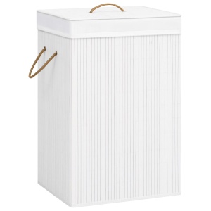 Coș de rufe din bambus, alb, 72 L