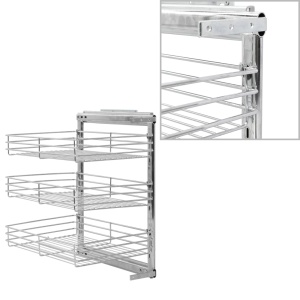 Coș sârmă bucătărie retractabil 3 niveluri argintiu 47x35x56 cm