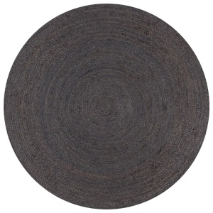 Covor manual, gri inchis, 150 cm, iută, rotund