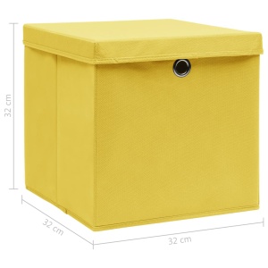 Cutii depozitare cu capac, 10 buc., galben, 32x32x32 cm, textil - Img 5