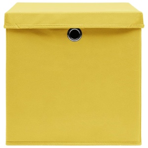 Cutii depozitare cu capac, 10 buc., galben, 32x32x32 cm, textil - Img 6