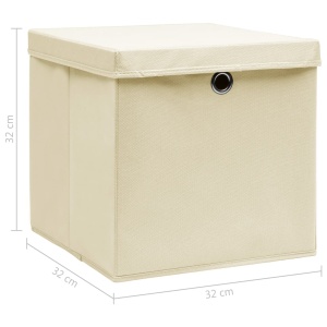 Cutii depozitare cu capac, 4 buc., crem, 32x32x32 cm, textil - Img 4