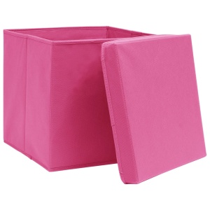 Cutii depozitare cu capace, 10 buc., roz, 32x32x32 cm, textil - Img 4