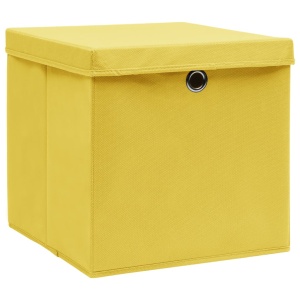 Cutii depozitare cu capace, 4 buc., galben, 32x32x32 cm, textil - Img 3