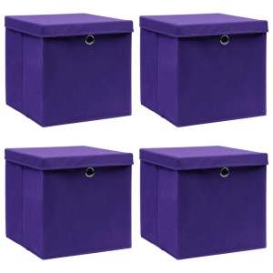 Cutii depozitare cu capace, 4 buc., violet, 32x32x32 cm, textil