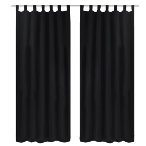 Draperii micro-satin cu bride 140 x 225 cm, Negru, 2 buc.