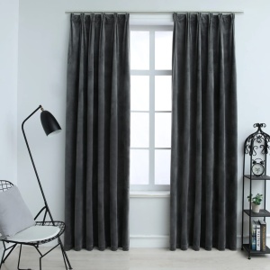 Draperii opace, 2 buc., antracit, 140x225 cm, catifea, cu cârlige