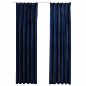 Draperii opace cu cârlige, 2 buc, albastru, 140x175 cm, catifea - Img 2