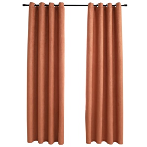 Draperii opace cu inele metalice, 2 buc., ruginiu, 140x225 cm - Img 2