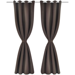 Draperii opace cu ocheți metalici, 2 buc, 135 x 175 cm, maro - Img 2