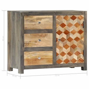 Dulap lateral, gri, 75 x 30 x 60 cm, lemn masiv de mango - Img 7