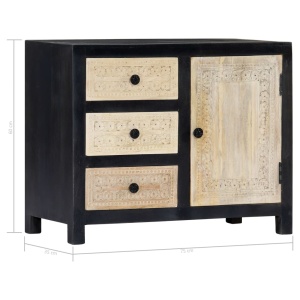 Dulap lateral sculptat manual, gri, 75x35x60 cm, lemn de mango - Img 12