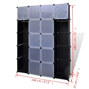 Dulap modular 14 compartimente alb și negru 37 x 146 x 180,5 cm - Img 5