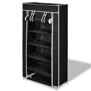 Dulap pantofi cu husă din material textil 58 x 28 x 106 cm, Negru