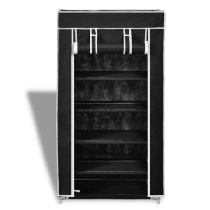 Dulap pantofi cu husă din material textil 58 x 28 x 106 cm, Negru - Img 5