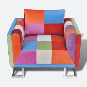 Fotoliu cub, picioare cromate, model Patchwork, material textil - Img 3