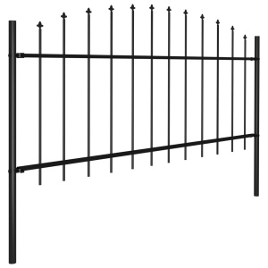 Gard de grădină cu vârf suliță, negru, (0,5-0,75) x 6,8 m, oțel - Img 3