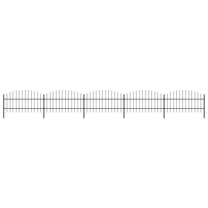 Gard de grădină cu vârf suliță, negru, (0,75-1) x 8,5 m, oțel
