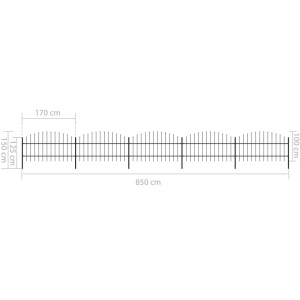 Gard de grădină cu vârf suliță, negru, (0,75-1) x 8,5 m, oțel - Img 5