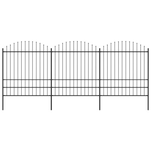 Gard de grădină cu vârf suliță, negru, (1,75-2) x 5,1 m oțel