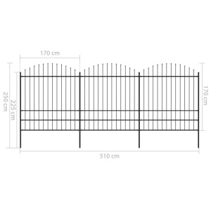 Gard de grădină cu vârf suliță, negru, (1,75-2) x 5,1 m oțel - Img 5