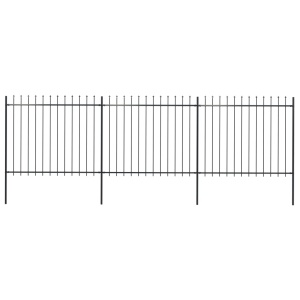 Gard de grădină cu vârf suliță, negru, 5,1 x 1,5 m, oțel
