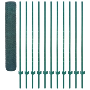 Gard din plasă de sârmă cu stâlpi, verde, 25 x 1,5 m, oțel - Img 3