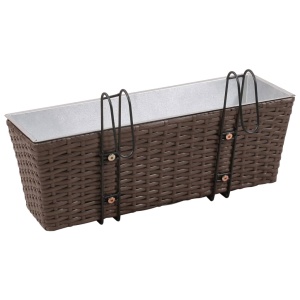 Jardinieră din ratan pentru balcon, 50 cm, 2 buc, Maro - Img 4