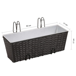 Jardinieră din ratan pentru balcon, 50 cm, 2 buc, Negru - Img 7