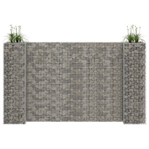 Jardinieră gabion in formă de H, sârmă oțel, 260 x 40 x 150 cm