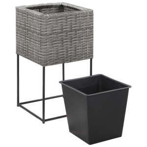 Jardiniere de grădină inalte, 3 buc., gri, poliratan - Img 12