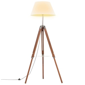 Lampă de podea trepied, maro miere și alb, 141 cm, lemn de tec - Img 2