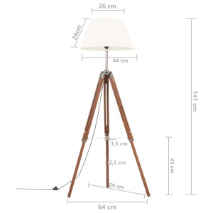 Lampă de podea trepied, maro miere și alb, 141 cm, lemn de tec - Img 11