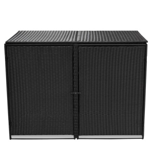Magazie dublă pentru pubele, poliratan, negru, 148x80x111 cm - Img 2