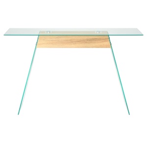 Masă consolă, sticlă și MDF, 120x30x76 cm, culoare stejar - Img 2