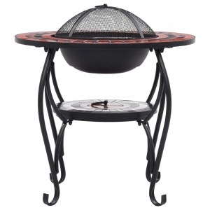Masă cu vatră de foc, mozaic, cărămiziu și alb, 68 cm, ceramică - Img 4