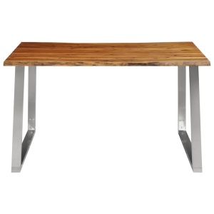 Masă de bucătărie, 140x80x75 cm, lemn acacia & oțel inoxidabil - Img 2