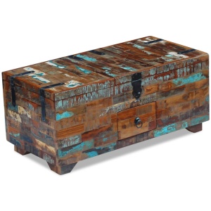 Masă de cafea tip cufăr, lemn solid reciclat, 80 x 40 x 35 cm - Img 2