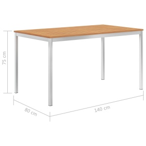 Masă de grădină 140x80x75cm lemn masiv de tec &amp; oțel inoxidabil - Img 5