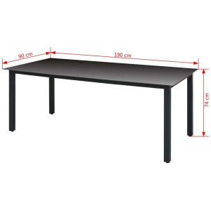 Masă de grădină, negru, 190 x 90 x 74 cm, aluminiu și sticlă - Img 3
