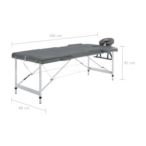 Masă de masaj cu 3 zone, cadru aluminiu, antracit, 186 x 68 cm - Img 11